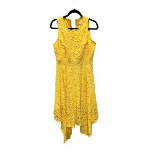 NWT Nanette‎ Lepore Womens 10 Dress Midi Yellow Floral Lace Fit & Flare Lined